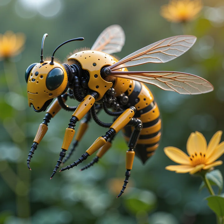 Cybotix Style, A Close-up Of A Robotic Bee Hovering In The A...