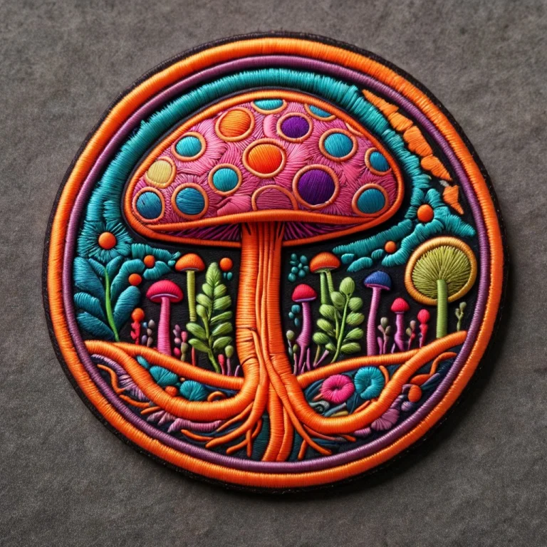 A Simple Colorful Cartoon Brain Embroidered As A Real Fabric...