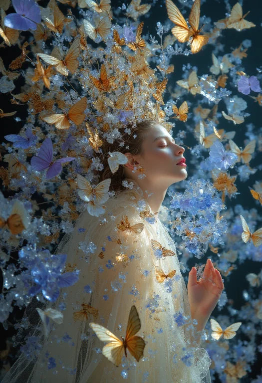 Surreal Dreamscape, Light Origami Butterflies, Geometric Cry...