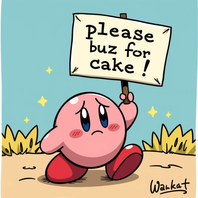 An Illustration Of Kirby, With An Extremely Sad Expression,...