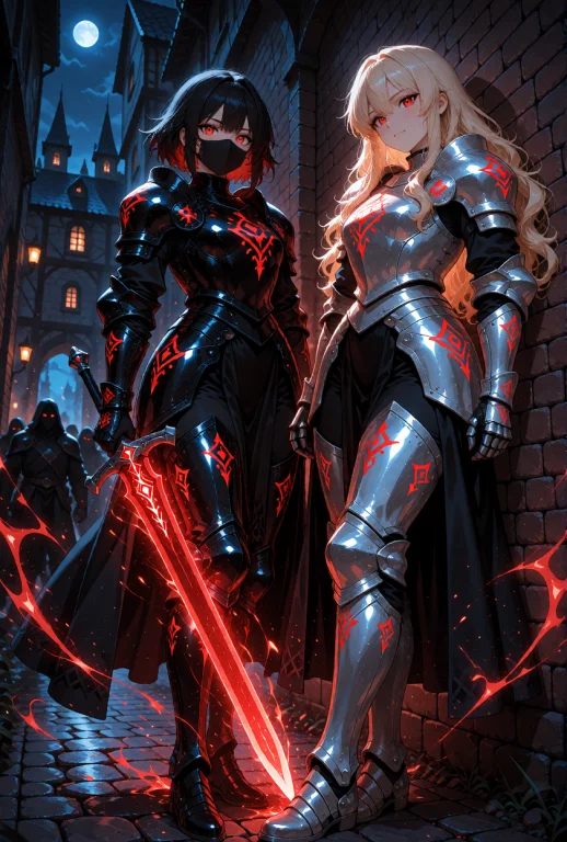 Two Female Knights, One With Short Black Hair And Red Eyes W...