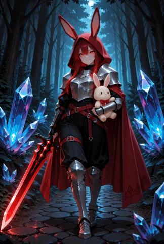 A Bunny Girl With Long Red Hair, Glowing Red Eyes, And Fair... — Stable Diffusion AI Prompt: A bunny girl with long red hair, glowing red eyes, and fair skin, standing in a...
