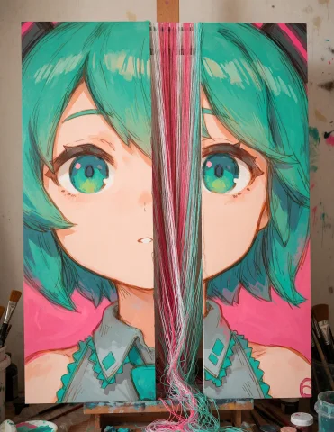 Stable Diffusion Artwork Prompt — Stable Diffusion AI Prompt: A close-up, eye-level shot of a large rectangular piece of artwork depicting the...