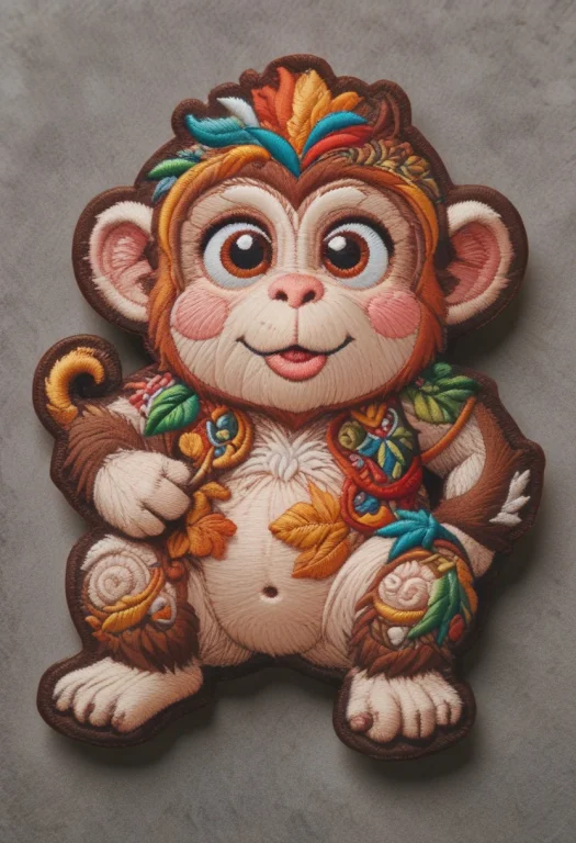 A Cute Chubby Monkey, Ral-embroideredpatch