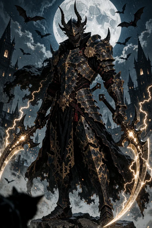 A Dark, Imposing Armored Figure Standing In A Dramatic Pose....