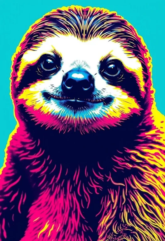 A Pop Art Image Of The Happiest Little Sloth Youve Ever Seen...
