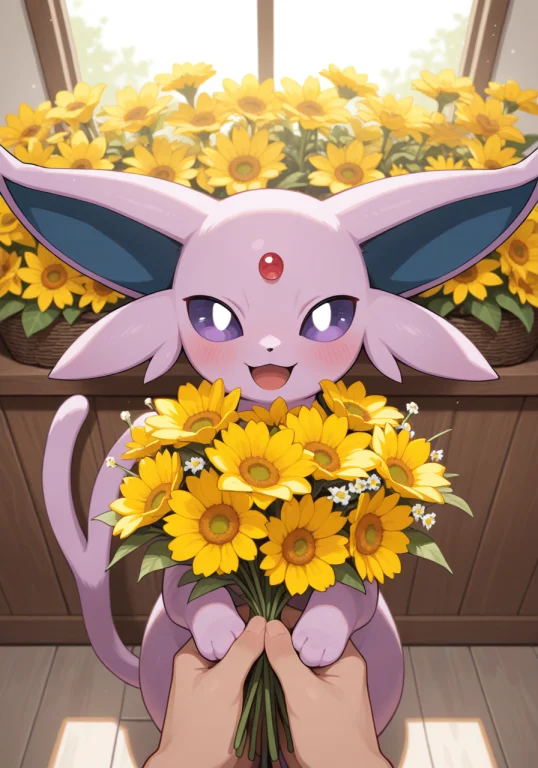 Espeon, Pokemon,happy, Home, Pov Human, Bunch Of Flowers, Ye...