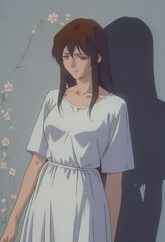 Matte Anime Model Prompt — Stable Diffusion AI Prompt: minako, brown hair, long hair, blue eyes, white dress, pale grey background with...