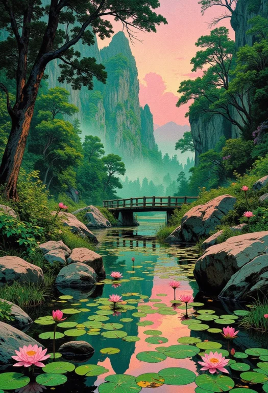 Art Deco Photo Captures A Rock-lined Stream Teeming With Wat...