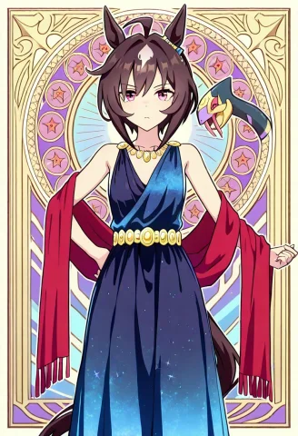 1girl, Believeumamusume, Seviper, Standing, Wearing Ancient... — Stable Diffusion AI Prompt: ((1girl, Believe\(umamusume\), seviper, standing, wearing ancient greek gown, lo...
