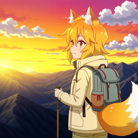Senkosan In Anime Styled Image. Spectacular Mountain Top Vie... — FLUX AI Prompt: senko_san in anime styled image. Spectacular mountain top view, sweeping vantage...