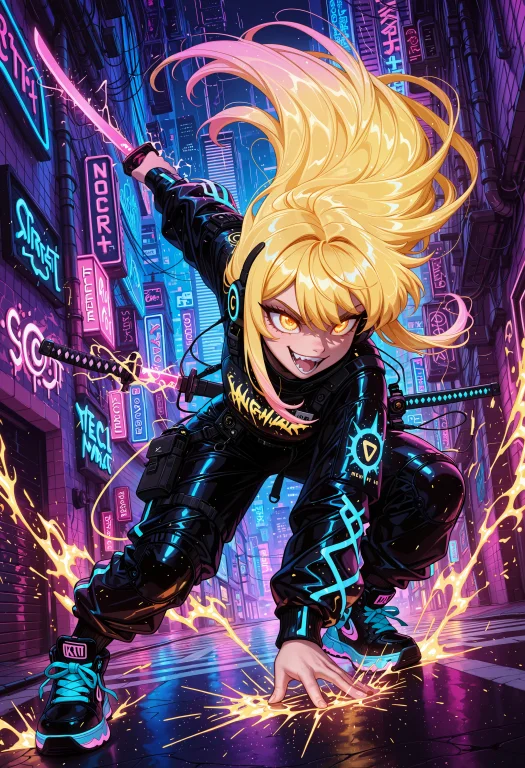 Masterpiece, Best Quality, Newtooncore, 1girl, Glowing Graff...