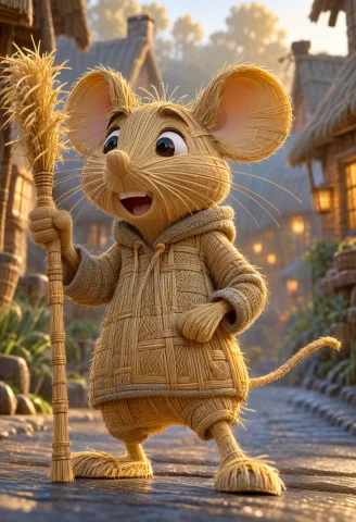 Straw Mouse Dancing Prompt — SDXL AI Prompt: A mouse, made of straw, dancing, no eyewear, no headwear, wearing a hoodie, hold...