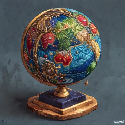 A Single Sculpture Of An Antique World Globe On A Brass Stan... — SDXL AI Prompt: a single sculpture of an antique world globe on a brass stand, transformed into...