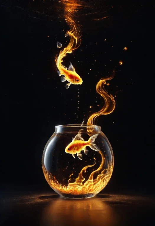 8k, Raw Digital Photo, A Glass Fishbowl Containing A Small G...