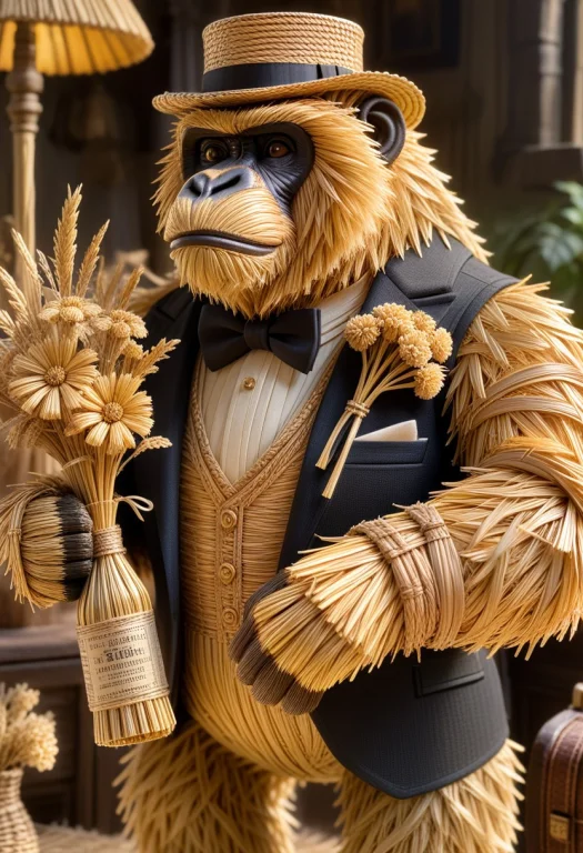 Straw Thread1.6, A Large Gorilla Wearing A Formal Tuxedo Mad...
