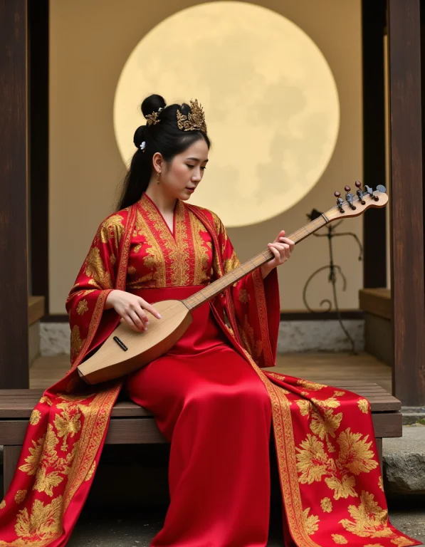 Dunhuang, A Woman Is Wearing A Red And Gold Dress. She Is Si...