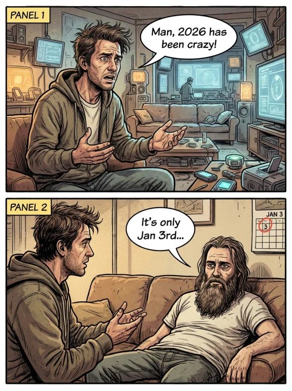 Generate Me A Funny 2 Panel Comic Picture Of Two Men Talking...