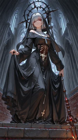 Catholic Priest Concept Art — Stable Diffusion AI Prompt: Concept & Archetype: A woman dressed as a traditional catholic priest. Shot & Dy...