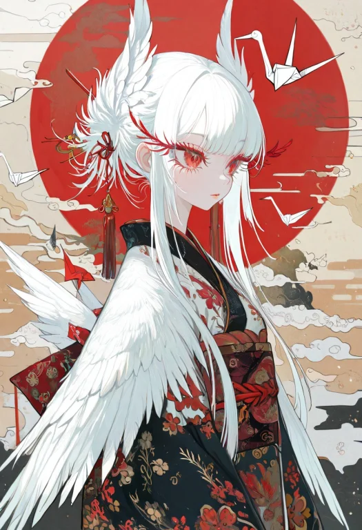 1 Girl , Solo , Crane Girl , Wings , Long Eyelashes , Feathe...