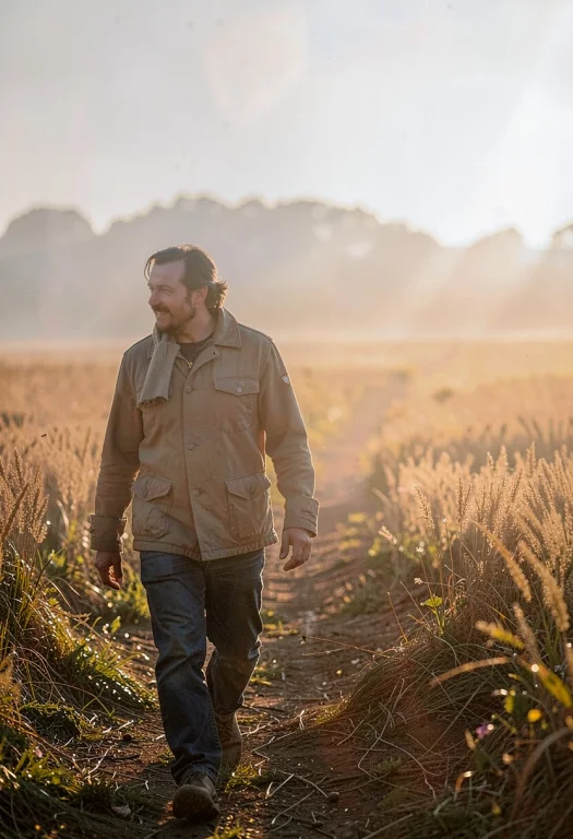 A Farmer Walking Home Through Golden Fields, Portrait Photog...