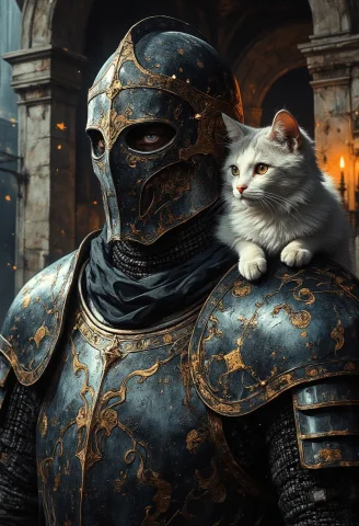 A Hyper-realistic Midshot Portrait Of A Medieval Knight Wear... — FLUX AI Prompt: A hyper-realistic midshot portrait of a medieval knight wearing blackened steel...