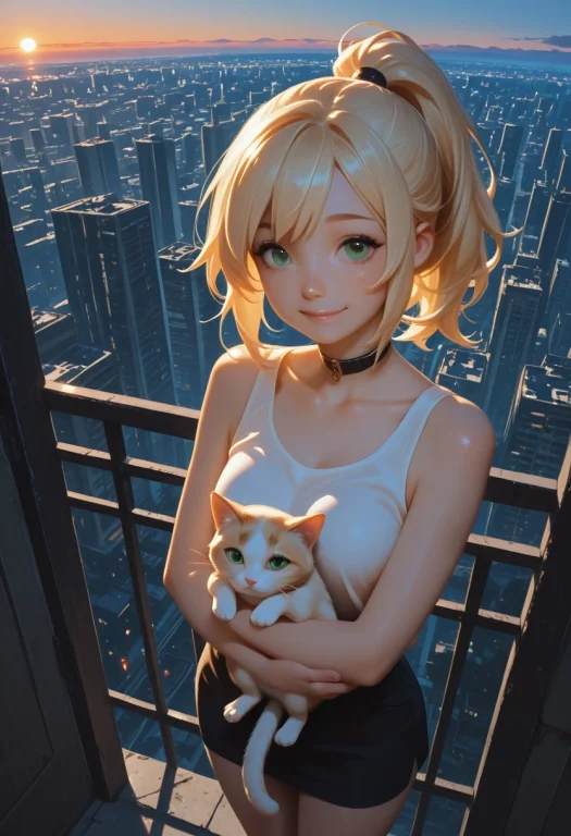 Masterpiece, Best Quality, Beautiful View Over A City. Elle,...