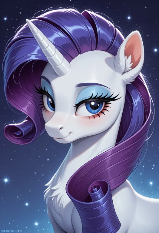 Rarity, White Unicorn, White Fur, Purple Mane, Long Blue Hai...