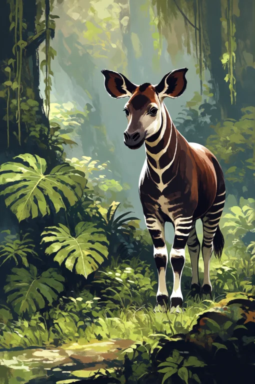 Darkgrimoil Style, Digital Painting, Okapi Portrait, Gentle...