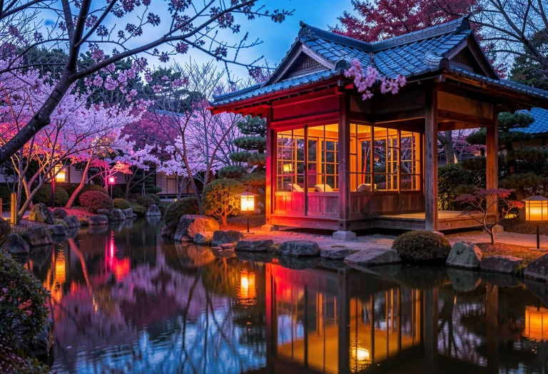 A Lantern-lit Teahouse Beside A Still Pond, Soft Window Ligh...