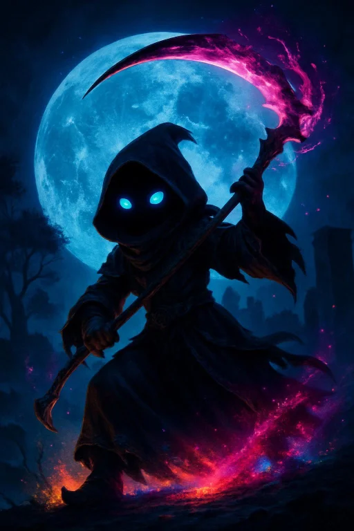 A Mysterious Jawa Grim Reaper Warrior Stands In Silhouette A...