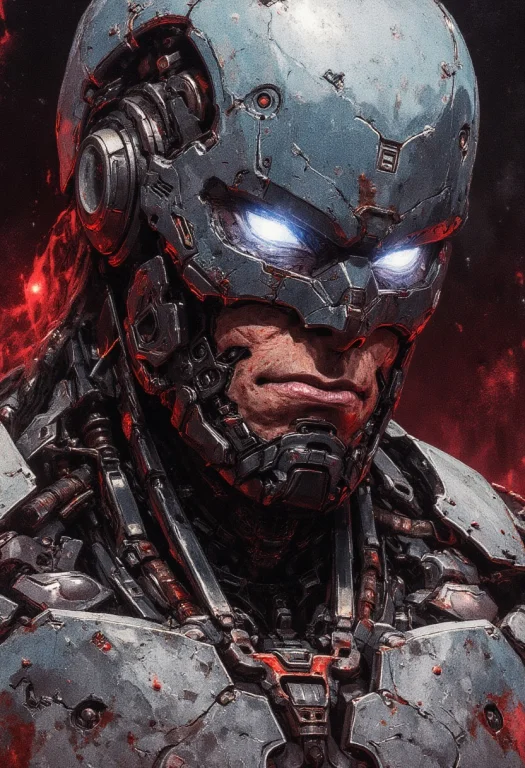 A Close-up Portrait Robocop, A Dilapidated Cyborg With Mecha...