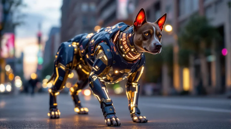 Facing Camera, Beautiful Dogs Head, On A Navy Blue Cyborg Do...