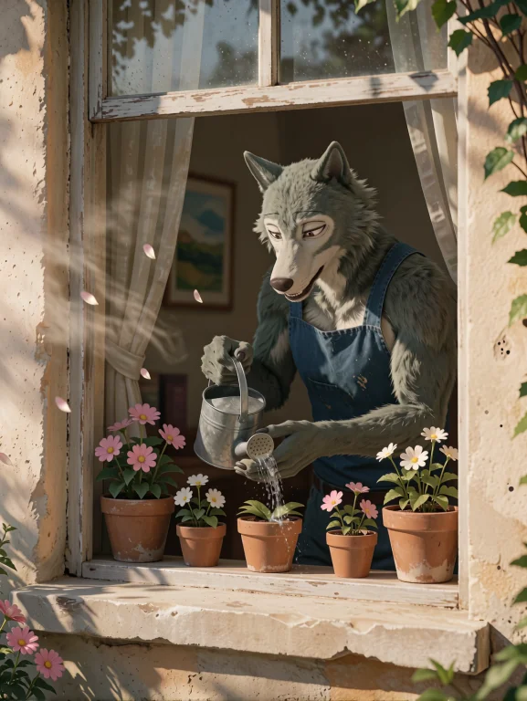 Delken, Realistic Image Of Legoshi Standing By An Open Windo...
