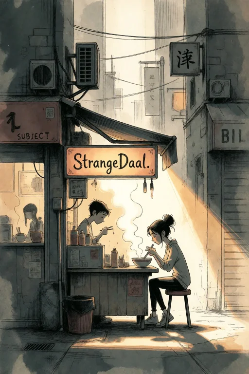 Strangedaal. Subject A Street Food Stall With A Glowing Sign...