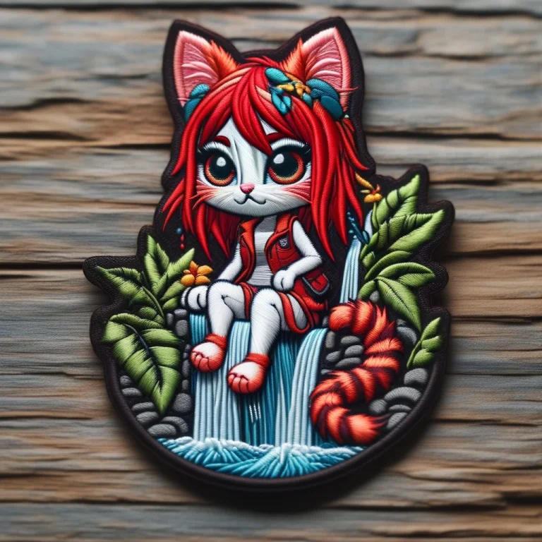 A 3d Chibi Anime Red Hair Cat Girl Sit On Stitch Waterfall M...