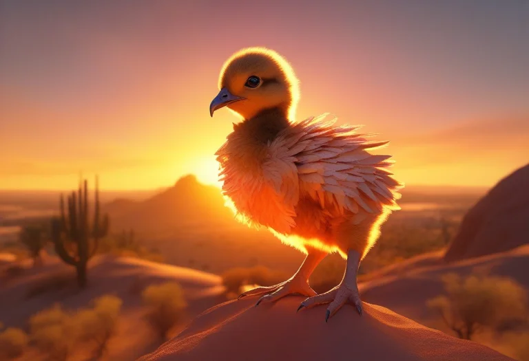 A Phoenix Chick Cupped In Two Glowing Hands, Low Poly, Dappl...