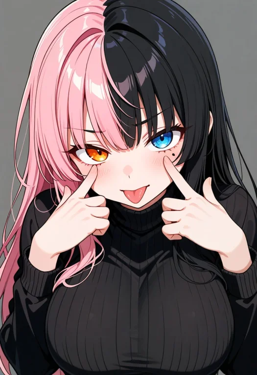 1girl, Solo, Curvy, Heterochromia Orange Eye Blue Eye, Split...