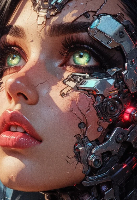A Close-up Portrait Side View Look Away Of A Cyberpunk Woman...