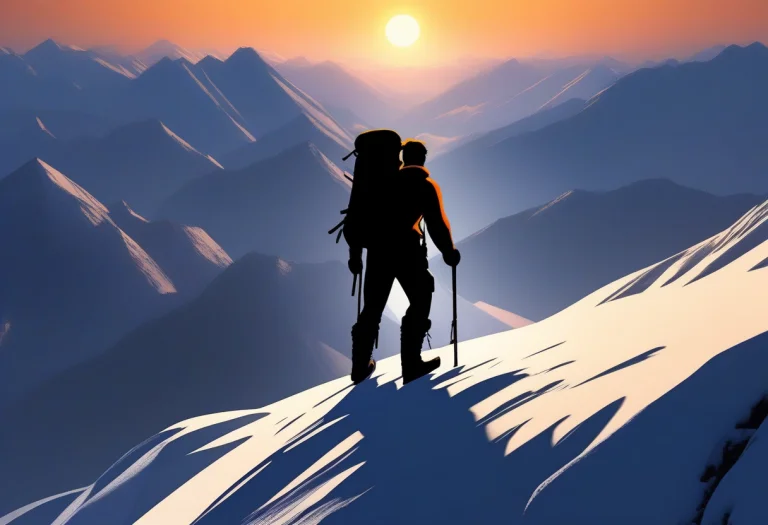 A Mountaineer Silhouetted On A Snowy Ridge, Pixar Style 3d,...