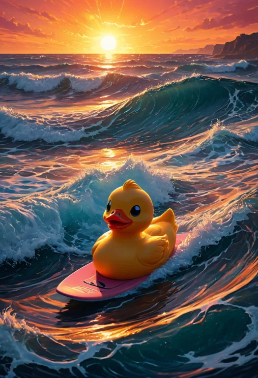 A Tiny, Lost Rubber Ducky In An Action Shot Close-up, Surfin...