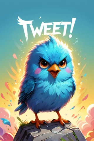 Colorful Comic, Postcard Design, Tweet Text Logo1.5, 1 Cute... — SDXL AI Prompt: colorful comic, postcard design, ("TWEET!" text logo:1.5), 1 cute fluffy bird, a...