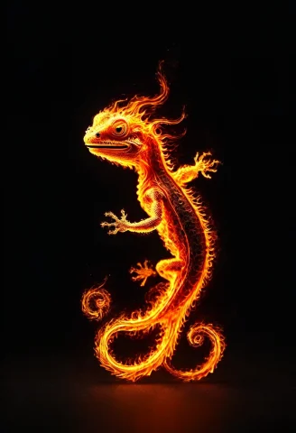 Flaming Lizard Figurine Prompt — SDXL AI Prompt: made of fire, lizard figurine made out of flames, Glowing embers, Orange and yel...