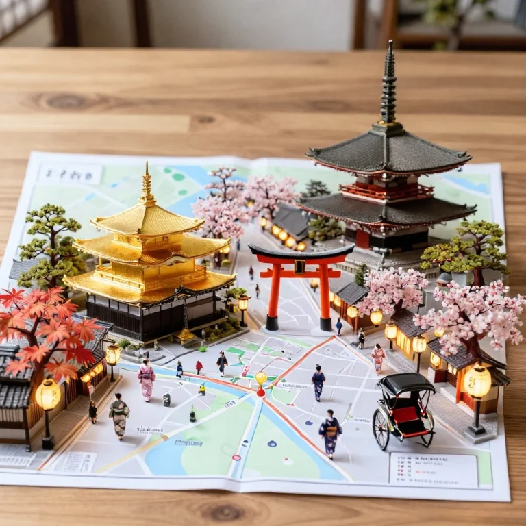 A Street-style Map Of Kyoto Placed On A Wooden Table, With A...