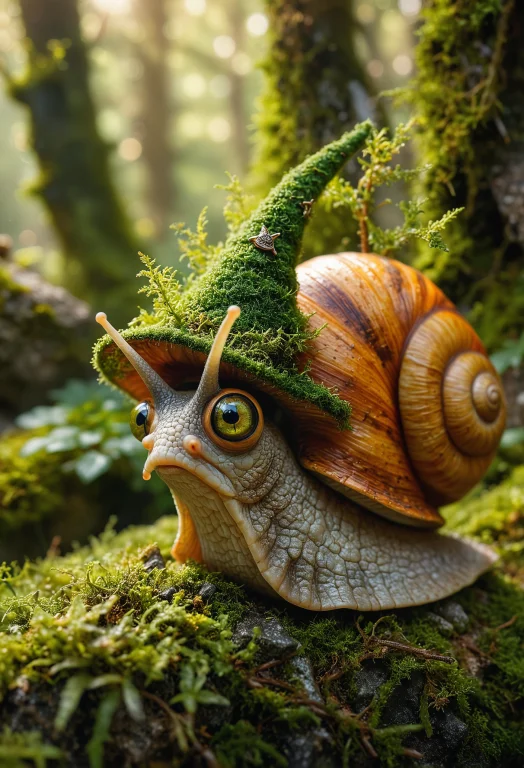 A Whimsical Snail With Enchanting Green Skin Textures, Large...