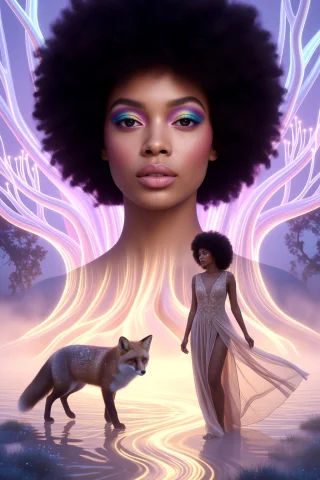 Beautiful Woman Closeup, Middle Shot, Natural Afro Texture,... — Stable Diffusion AI Prompt: beautiful woman closeup, middle shot, Natural afro texture, Rainbow Eyeshadow, d...