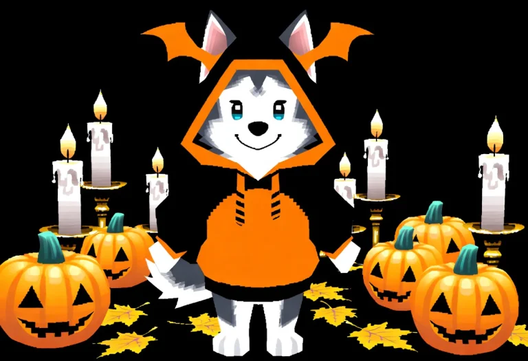 Ps1character,a Husky Furry Wearing A Cute Black-and-orange H...