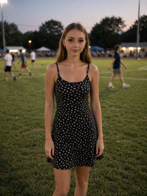 An Outdoor Evening Portrait Of A Young Woman Standing Alone...