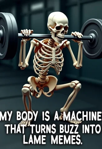 A Realistic Gym Background With A Semi-realistic Skeleton Vi... — FLUX AI Prompt: A realistic gym background with a semi-realistic skeleton viewed from the side,...