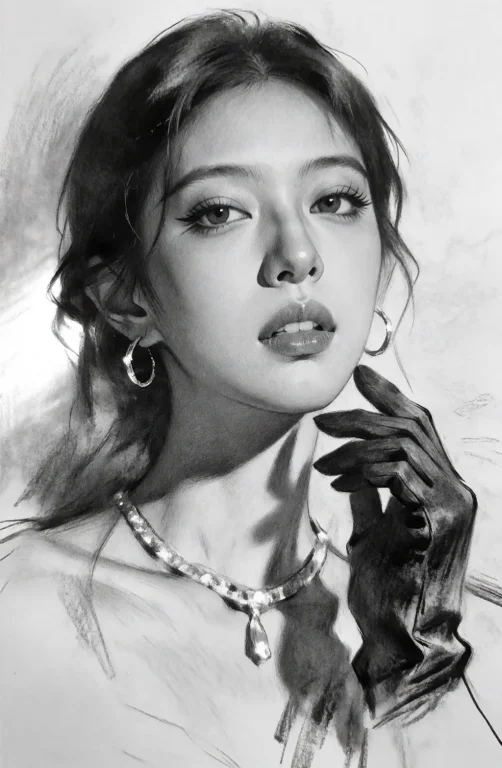 Sketch Portrait, Monochrome, 1girl, Greyscale, Solo, Jewelry...